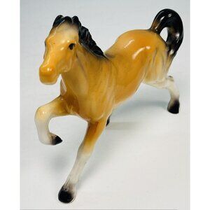 VTG 7" Ceramic Porcelain Tan Buckskin Palomino Galloping HORSE FIGURINE *Flaws*